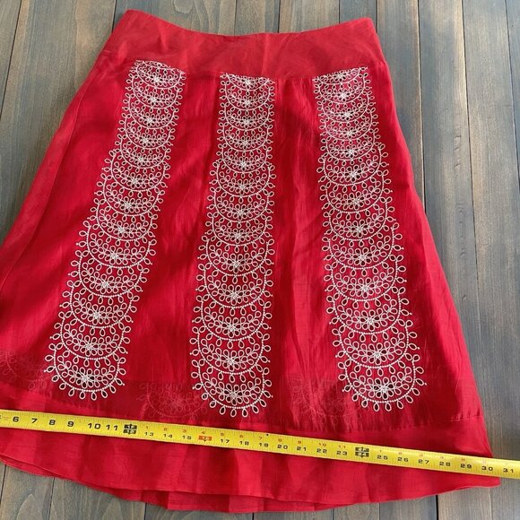 NIC+ZOE Red White Boho Hippie A-Line Skirt Silky Zip Closure Size 10 (R8) - Picture 9 of 12